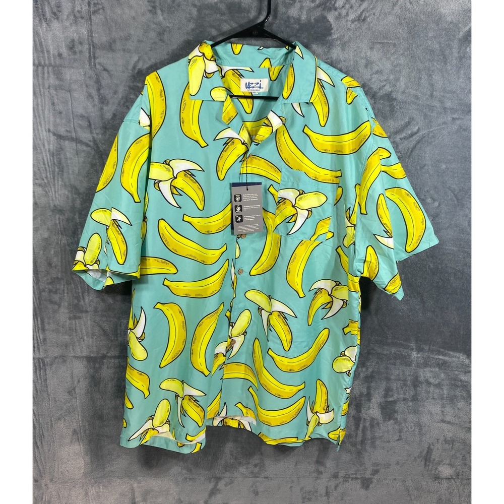 Uzzi Hawaiian Shirt Mens 2XL Banana All Over Print Amphibious Gear Fish Wick NEW